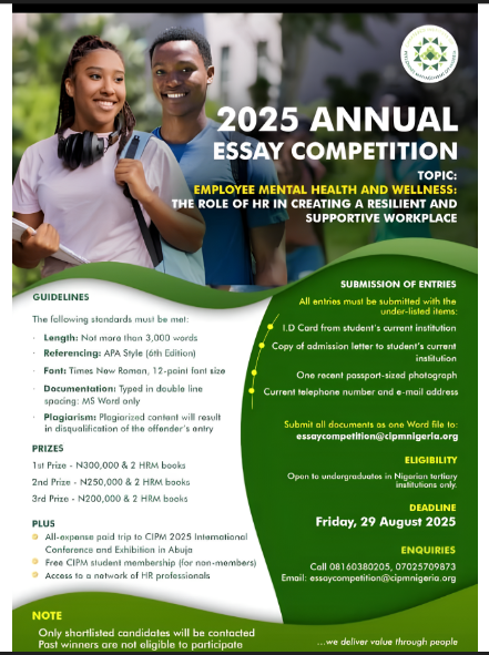 CIPM ₦750,000 Essay Competition 2025 For Nigerian Undergraduate Students Now Open
