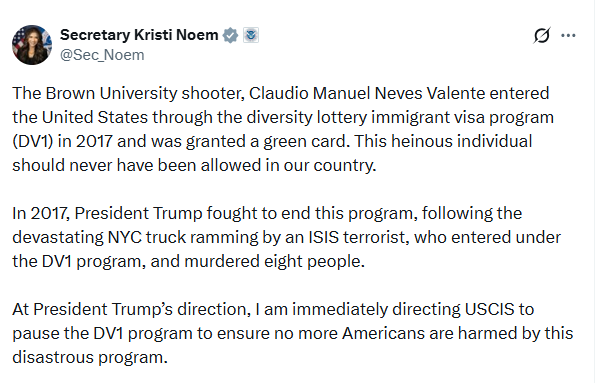 Diversity visa lottery suspended