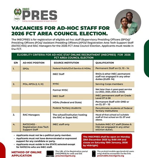 INEC Massive Ad-hoc Staff Recruitment for 2026
