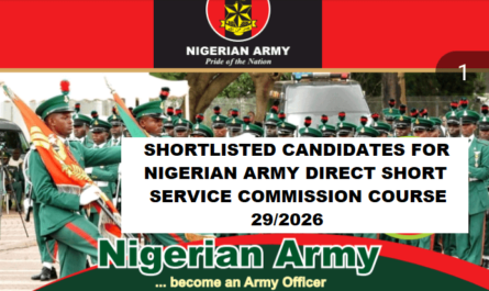 LIST OF SUCCESSFUL CANDIDATES FOR NIGERIAN ARMY DIRECT SHORT SERVICE COMMISSION COURSE (DSSC) 2026 PUBLISHED